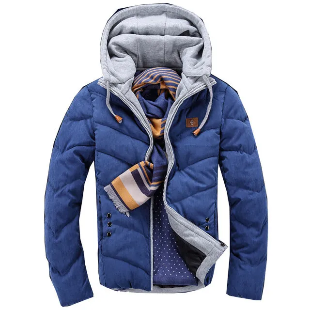 2018 Winter Fashion Casual Jacket Men Thicken Warm Candy Color Splicing Cotton Padded Puffer Coats Parkas Hooded