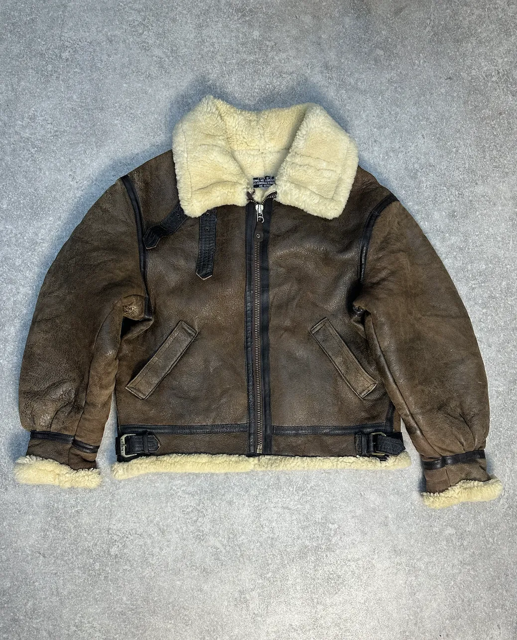 Avirex Distressed Sheepskin Shearling Leather Flight Jacket