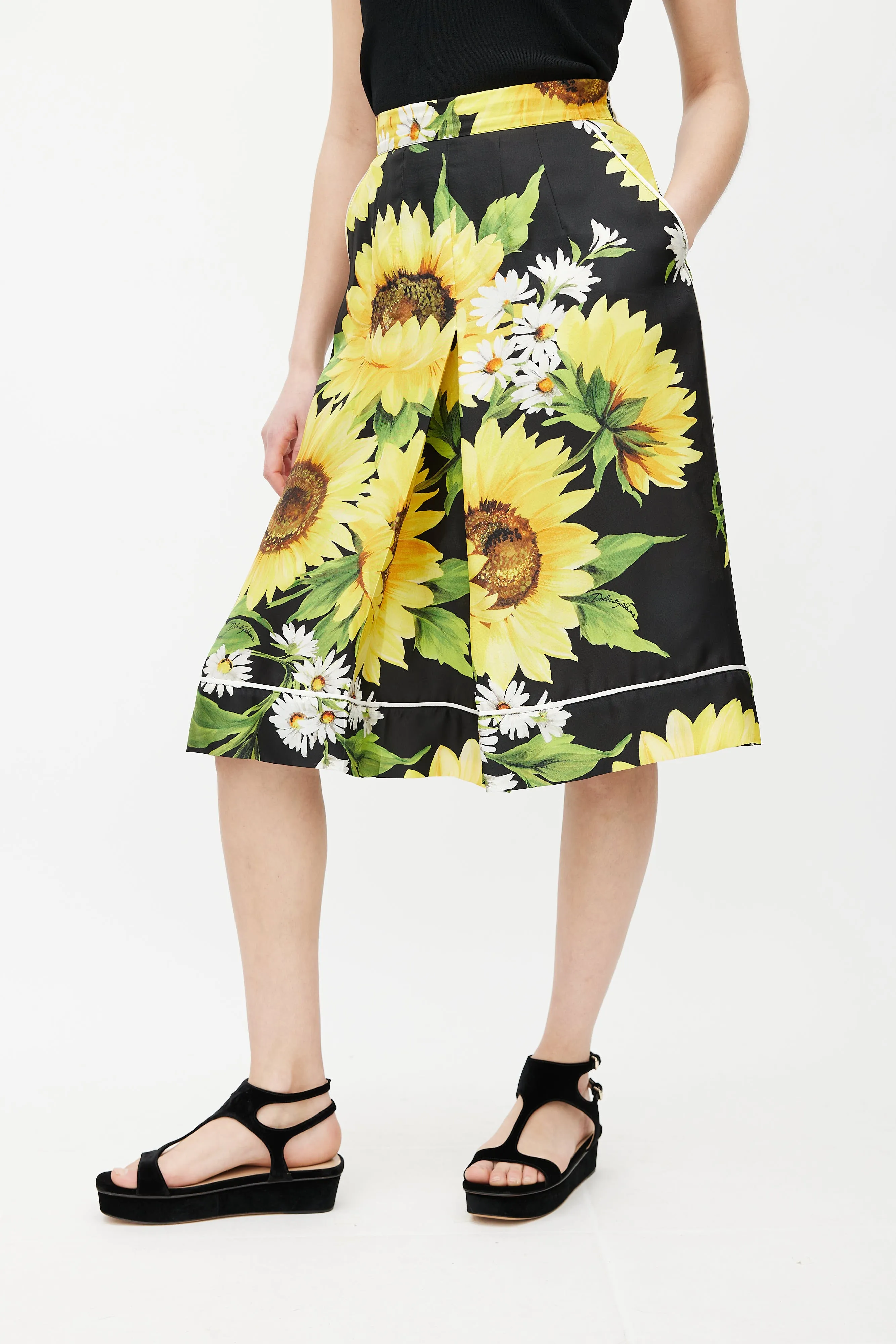 Black & Yellow Silk Floral Culotte