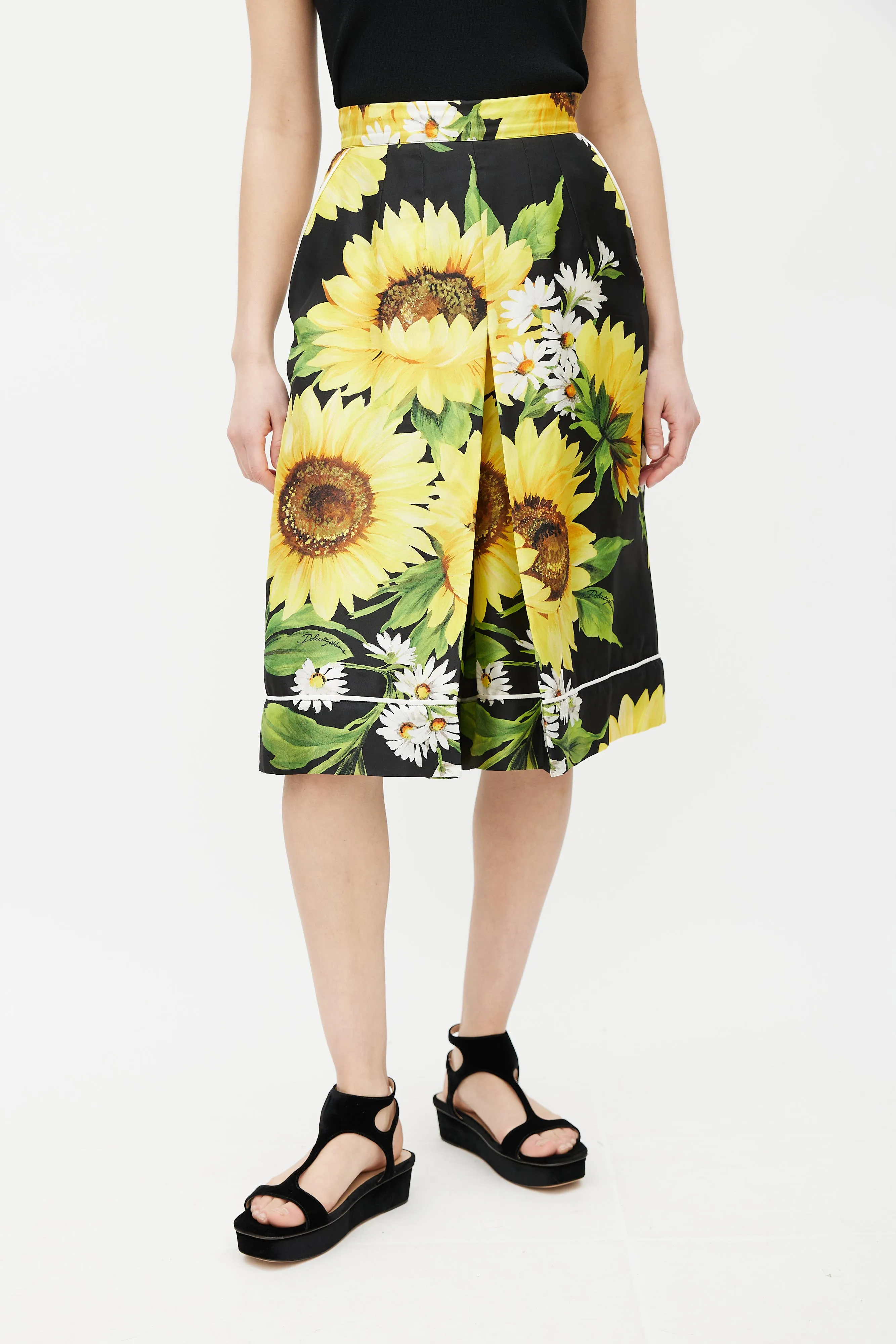 Black & Yellow Silk Floral Culotte