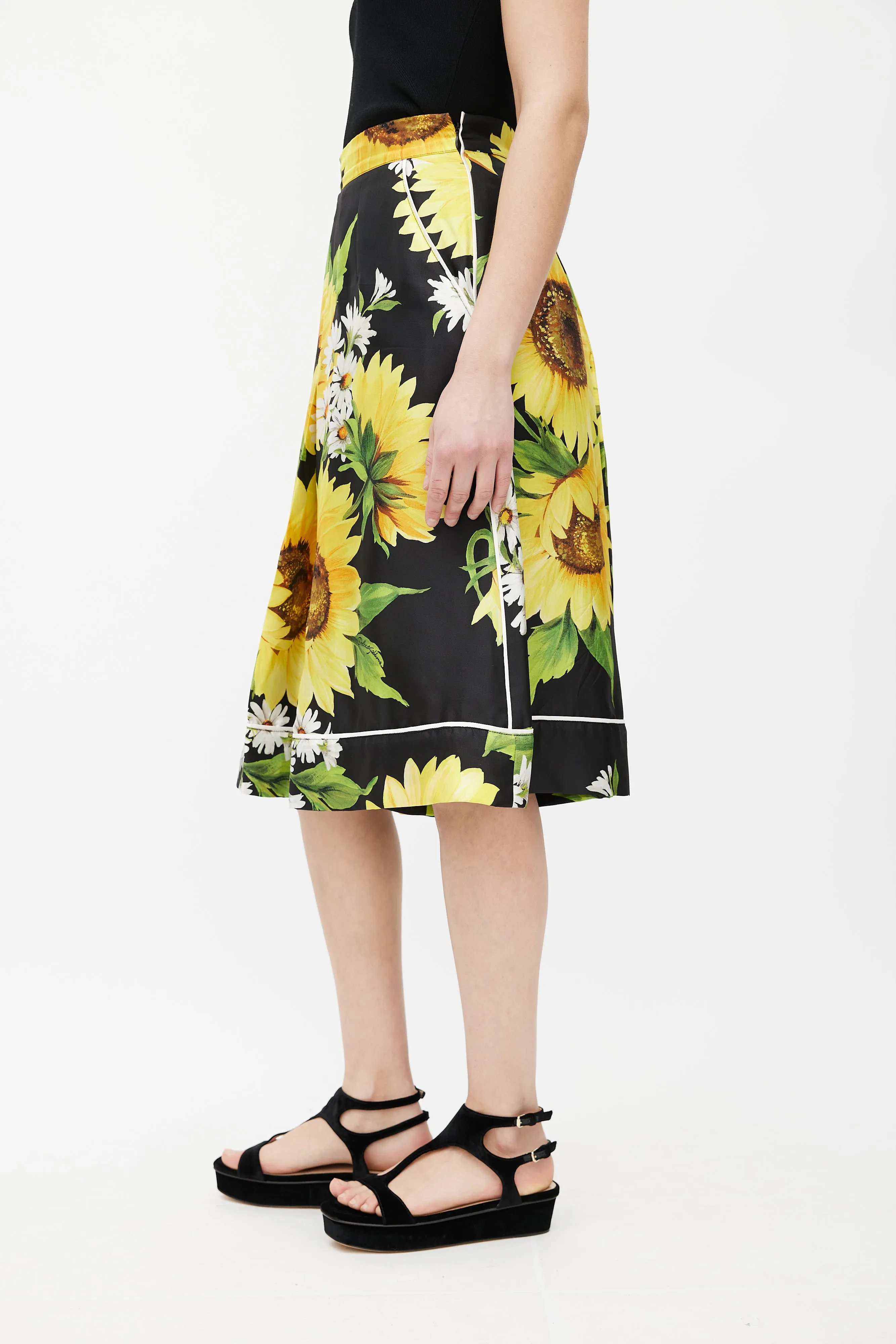 Black & Yellow Silk Floral Culotte