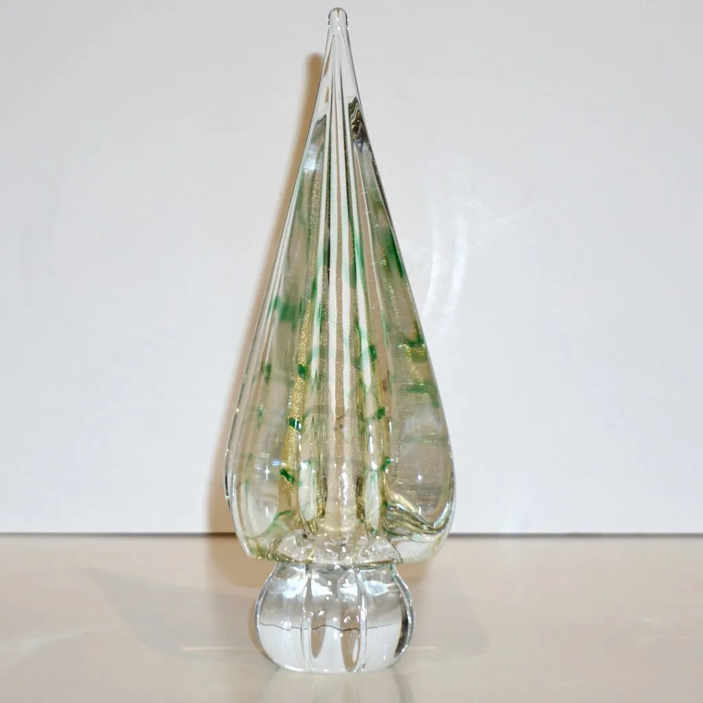 Cenedese 1980s Italian Vintage Green Gold Crystal Murano Glass Tree Sculpture