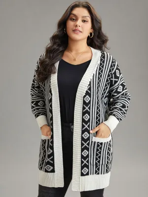 Geometric Bandana Contrast Pocket Cardigan