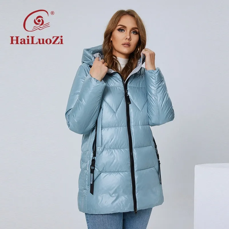 HaiLuoZi Unten Jacke Mid-lange Plus Größe Winter Mantel Fashion Zipper  Dicken Parka Baumwolle Casual