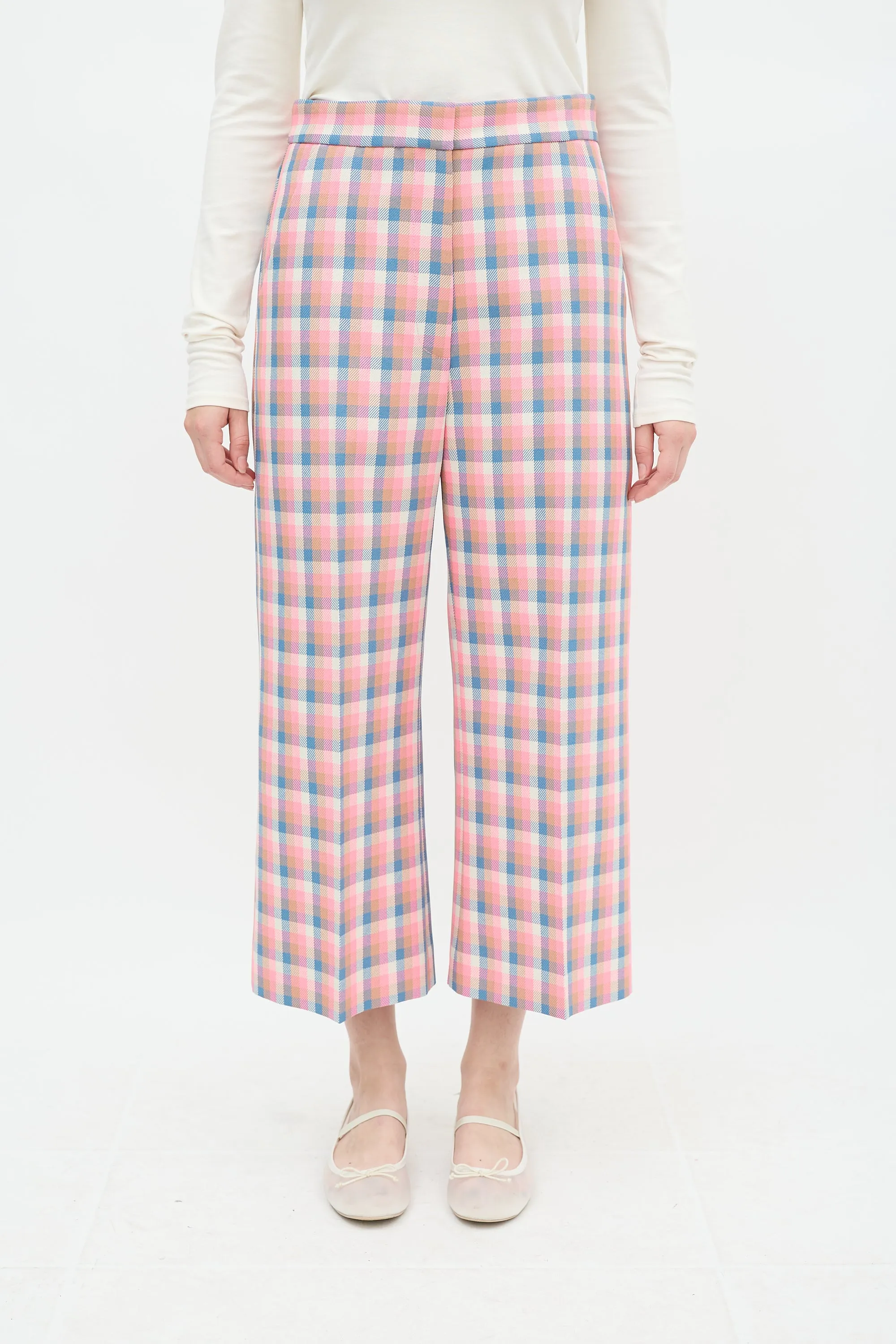 Pink & Multi Begonia Check Wide Leg Culotte